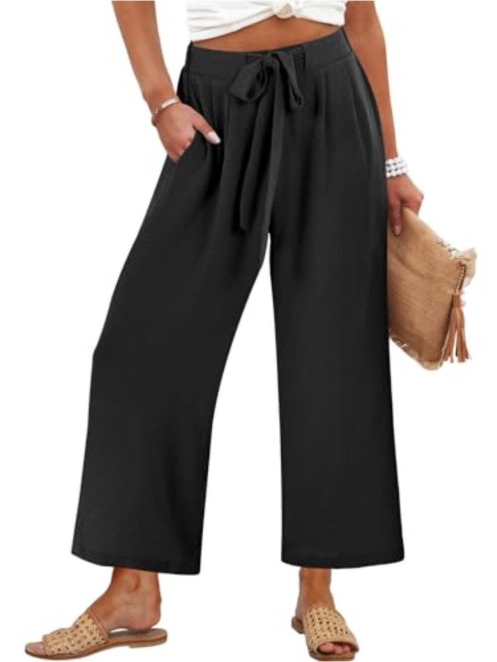 Wide Leg Palazzo Pants with Pockets High Waist Loose Fit Ankle Length